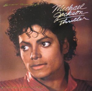 This is the American cover for the single Thriller by the artist Michael Jackson. The cover art copyright is believed to belong to the record label or the graphic artist(s).